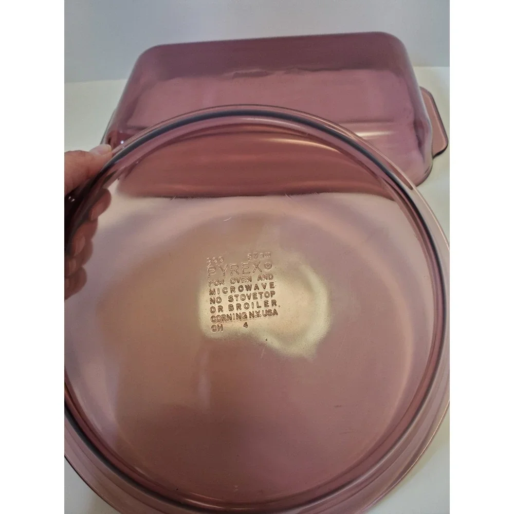 Vintage Lot 2 PYREX Glass Cranberry 2L Corning Casserole Dish 232R Pie Plate 209